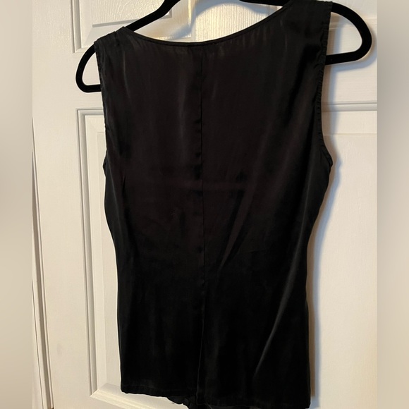 Caché Silk Sleeveless Fitted Black Top Sz L Shirt Ruffle Dressy Cocktail Women - Picture 5 of 13